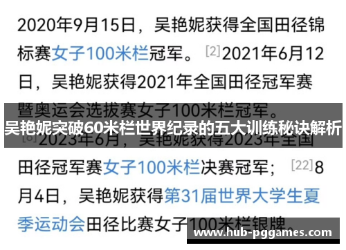 吴艳妮突破60米栏世界纪录的五大训练秘诀解析